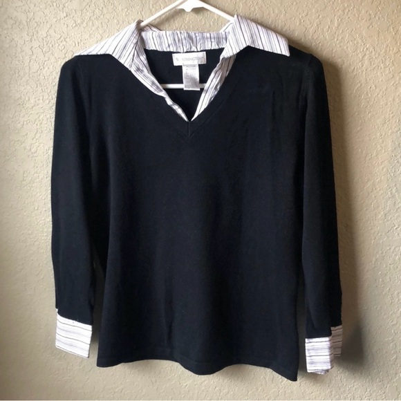 Worthington Sweater Women’s 90’s Faux Layered Black & White 3/4 Sleeve Sweater M - Picture 6 of 6